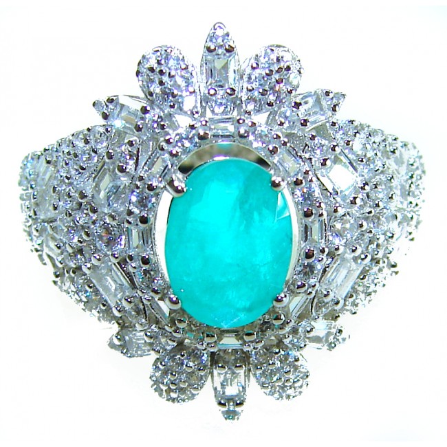 Vintage style - Timless Beauty 6.5 carat Emerald .925 Sterling Silver handcrafted Statement ring size 6 1/4 - photo 2