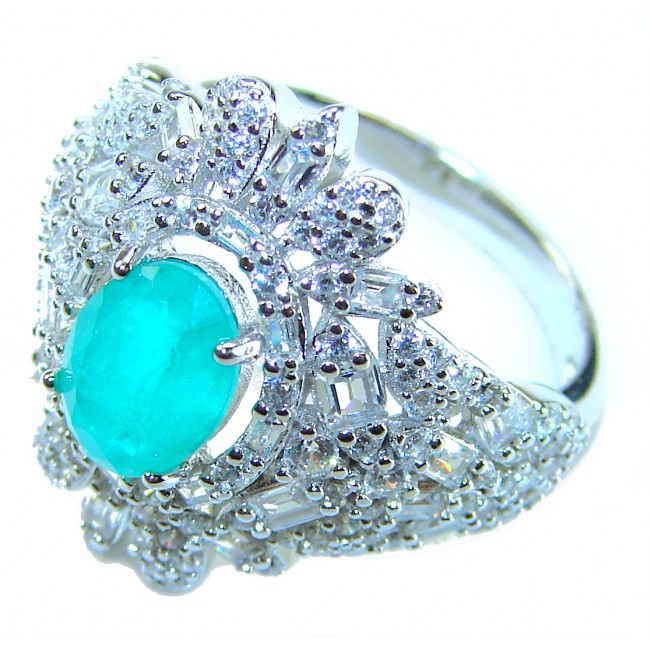 Vintage style - Timless Beauty 6.5 carat Emerald .925 Sterling Silver handcrafted Statement ring size 6 1/4 - photo 1