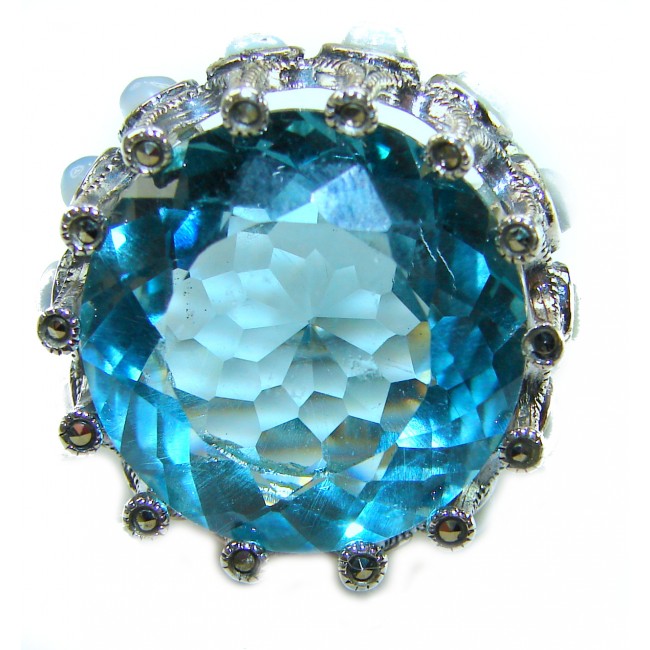 Massive Angel Blue 41.8 carat Aquamarine .925 Sterling Silver handcrafted Large ring size 7