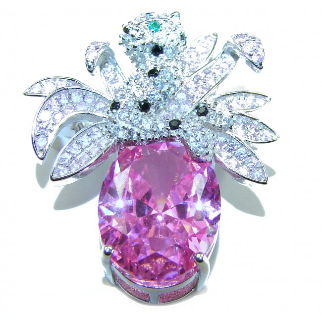 Pink Cheetah authentic 12.5 carat Swiss Blue Topaz .925 Sterling Silver Handcrafted pendant brooch - photo 1