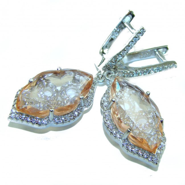 Madagascar Sun 15.8 carat Morganite .925 Sterling Silver handcrafted Statement Earrings