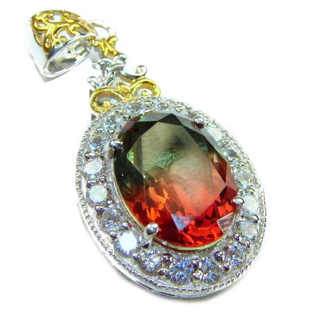 Deluxe 25.5ctw emerald cut Brazilian Tourmaline .925 Sterling Silver handmade Pendant