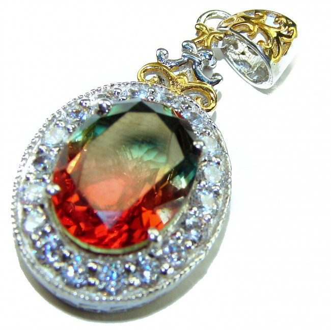 Deluxe 25.5ctw emerald cut Brazilian Tourmaline .925 Sterling Silver handmade Pendant