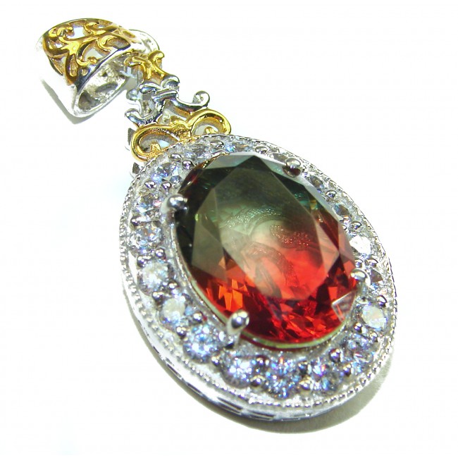 Deluxe 25.5ctw emerald cut Brazilian Tourmaline .925 Sterling Silver handmade Pendant