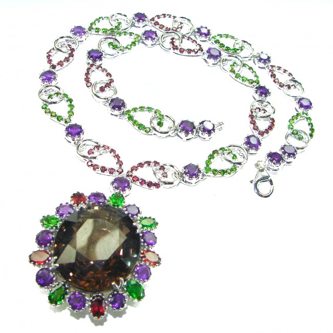 Outstanding 47.5 carat authentic Smoky Topaz .925 Sterling Silver handcrafted Statement necklace - photo 4