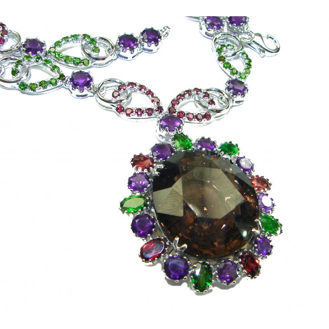 Outstanding 47.5 carat authentic Smoky Topaz .925 Sterling Silver handcrafted Statement necklace - photo 2