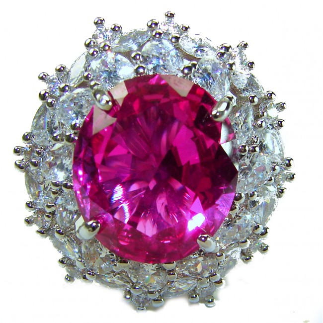 Blooming Beauty oval cut 20.8 carat Pink Sapphire .925 Silver handcrafted Cocktail Ring s. 7 adjustable
