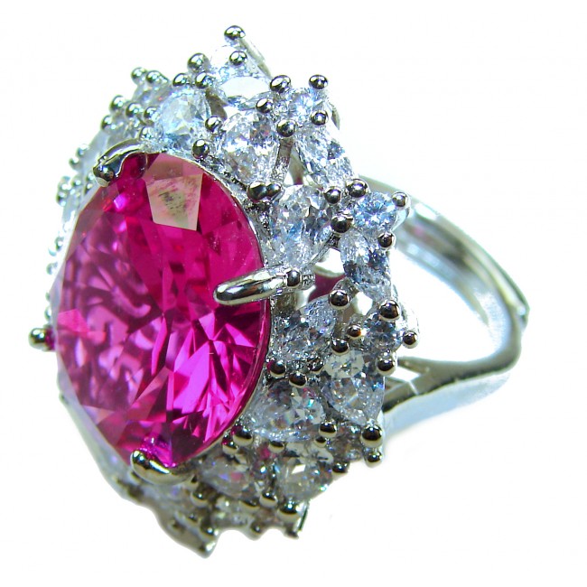 Blooming Beauty oval cut 20.8 carat Pink Sapphire .925 Silver handcrafted Cocktail Ring s. 7 adjustable