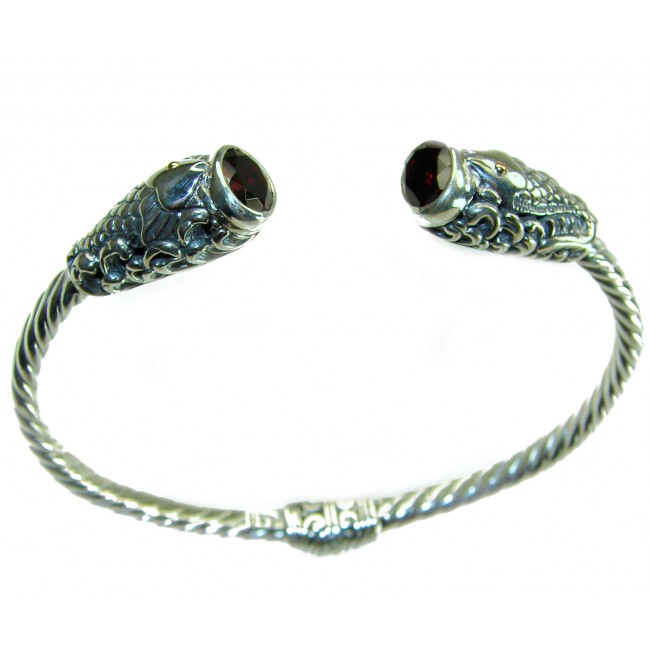 Two Fishes 5.5 carat Mozambique Garnet .925 Sterling Silver handcrafted Statement Bracelet / Cuff