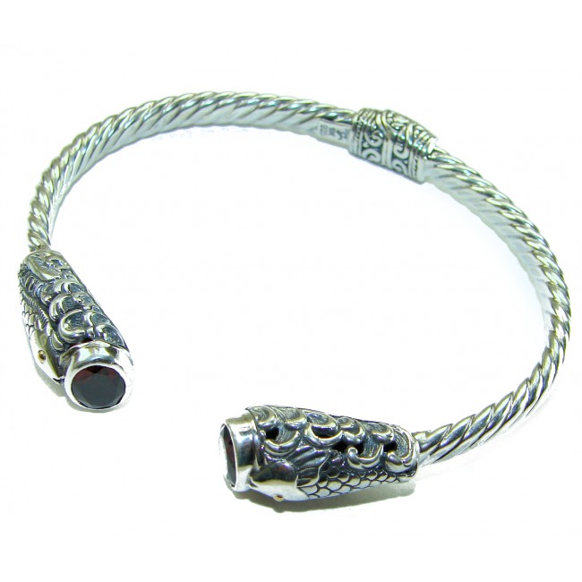 Two Fishes 5.5 carat Mozambique Garnet .925 Sterling Silver handcrafted Statement Bracelet / Cuff