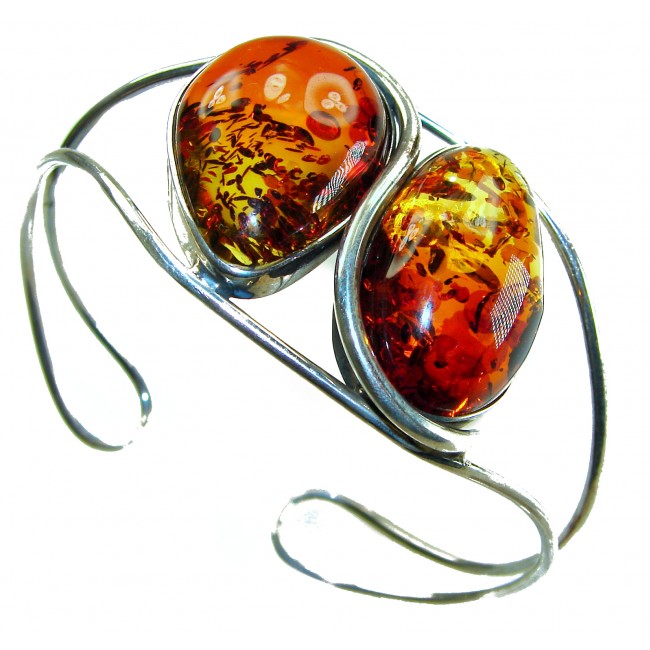 Huge Genuine Golden Baltic Amber highly polished .925 Sterling Silver handcrafted Bracelet / Cuff - photo 3