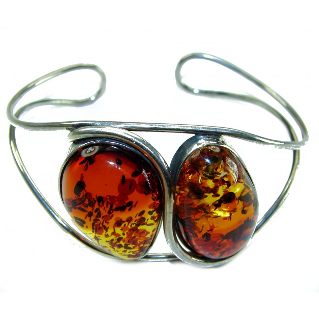 Huge Genuine Golden Baltic Amber highly polished .925 Sterling Silver handcrafted Bracelet / Cuff - photo 2