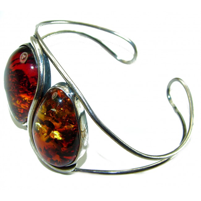 Huge Genuine Golden Baltic Amber highly polished .925 Sterling Silver handcrafted Bracelet / Cuff - photo 1