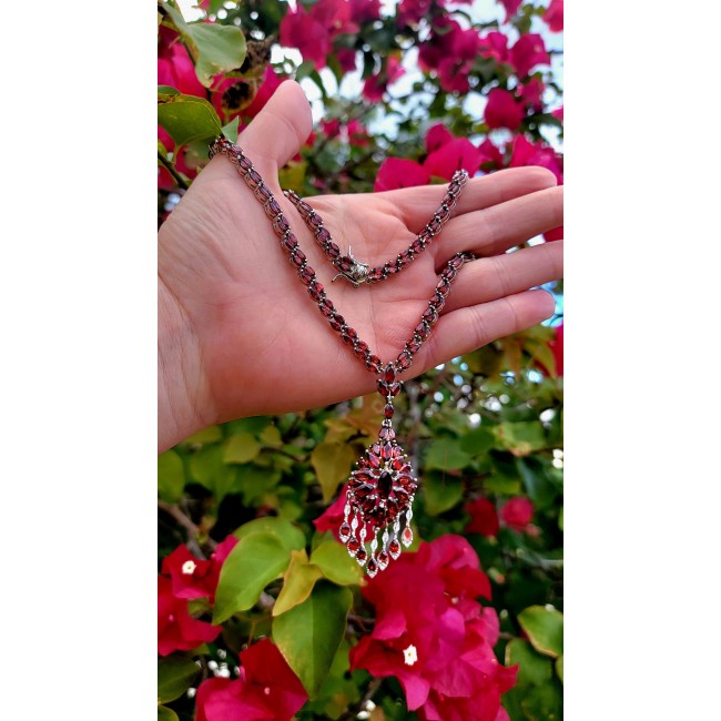 Red Royalty Authentic 185.5 carat authentic Tanzania Garnet .925 Sterling Silver brilliantly handcrafted necklace