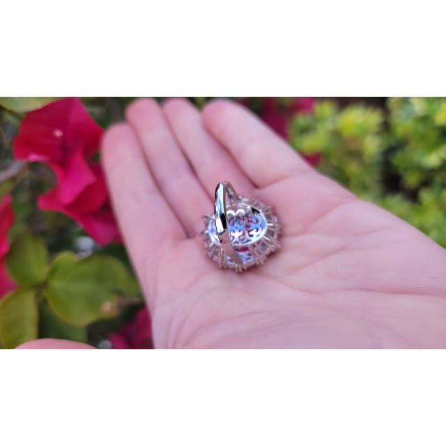 Blooming Beauty oval cut 20.8 carat Pink Sapphire .925 Silver handcrafted Cocktail Ring s. 7 adjustable