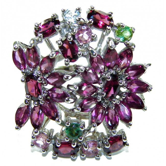 Summer Time 25.5 carat Red Garnet .925 Sterling Silver handcrafted ring; s. 8