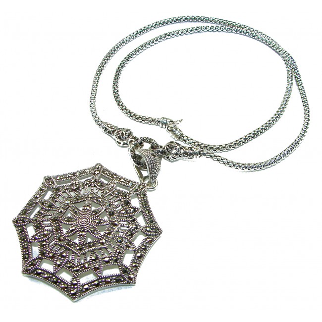 Bright Star - Large genuine Marcasite .925 Sterling Silver necklace 20 inches long