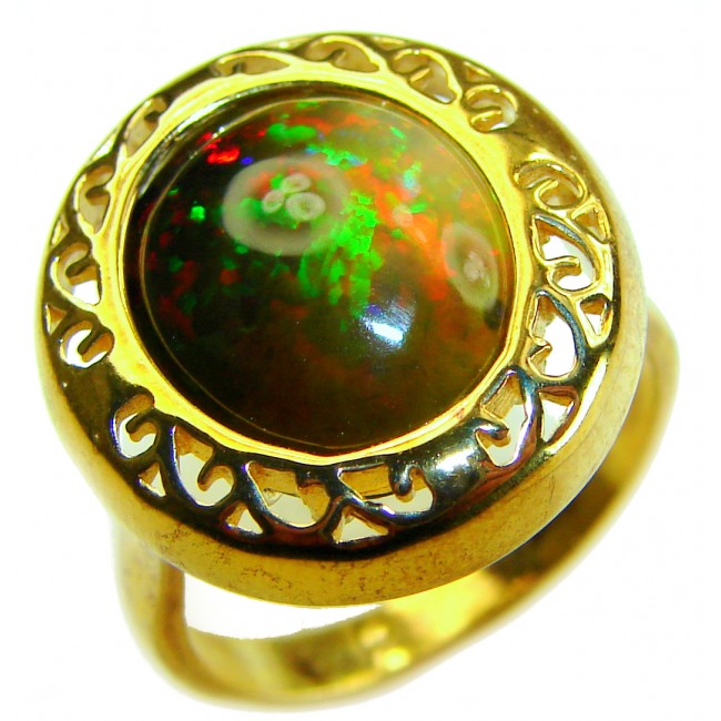 Milky way Genuine 14.2 carat Black Opal 18K Gold over .925 Sterling Silver handmade Ring size 7 3/4