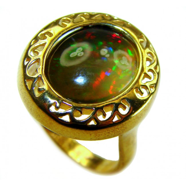 Milky way Genuine 14.2 carat Black Opal 18K Gold over .925 Sterling Silver handmade Ring size 7 3/4