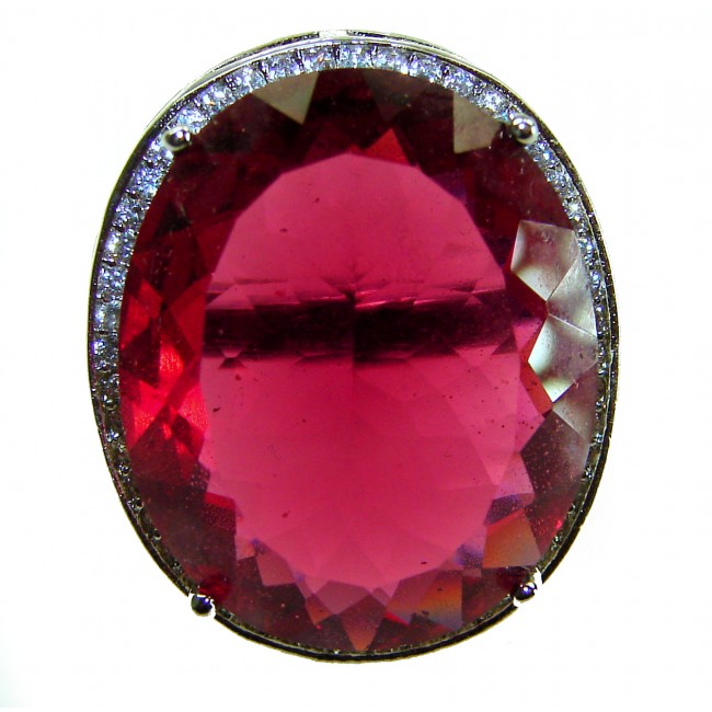 Bella Rosa Genuine 29.8 CARAT Red TOPAZ .925 Sterling Silver Large Statement Ring size 6 1/4