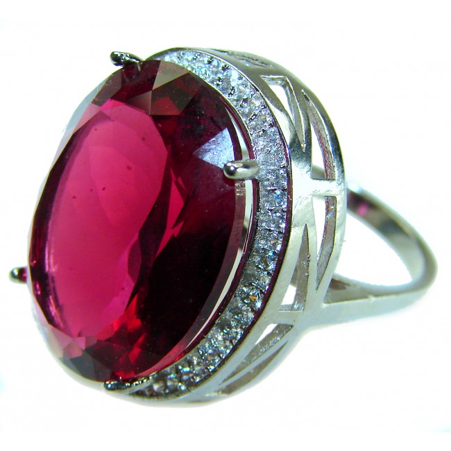 Bella Rosa Genuine 29.8 CARAT Red TOPAZ .925 Sterling Silver Large Statement Ring size 6 1/4