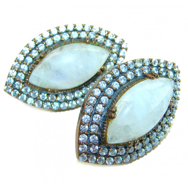 Cascades OF LIGHT Genuine 15.2 carat Fire Moonstone .925 Silver handcrafted earrings