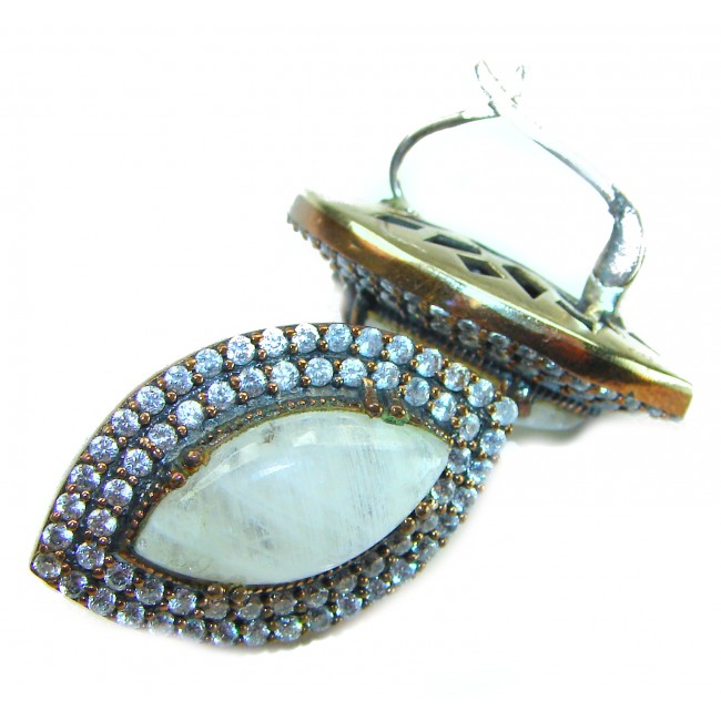 Cascades OF LIGHT Genuine 15.2 carat Fire Moonstone .925 Silver handcrafted earrings