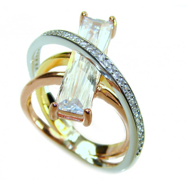 Modern Art 8.6 ctw White Topaz 2 tones .925 Sterling Silver handcrafted Statement Ring size 6 - photo 3