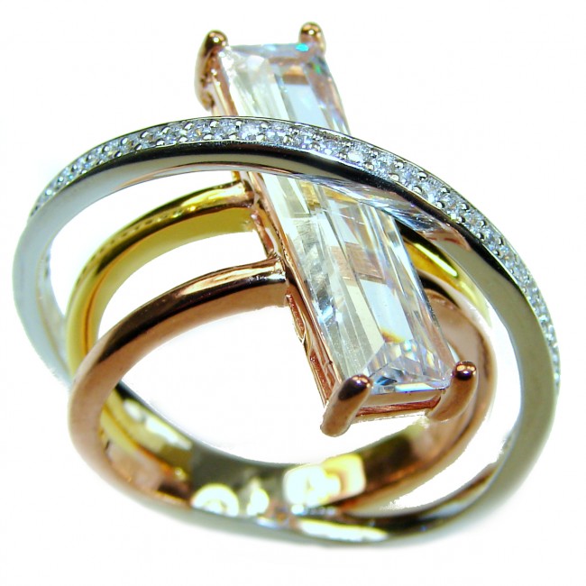 Modern Art 8.6 ctw White Topaz 2 tones .925 Sterling Silver handcrafted Statement Ring size 6 - photo 2