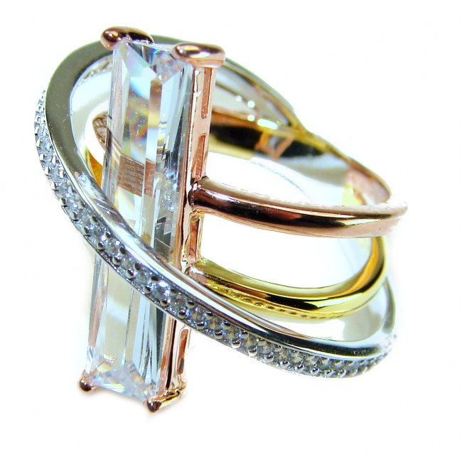 Modern Art 8.6 ctw White Topaz 2 tones .925 Sterling Silver handcrafted Statement Ring size 6 - photo 1