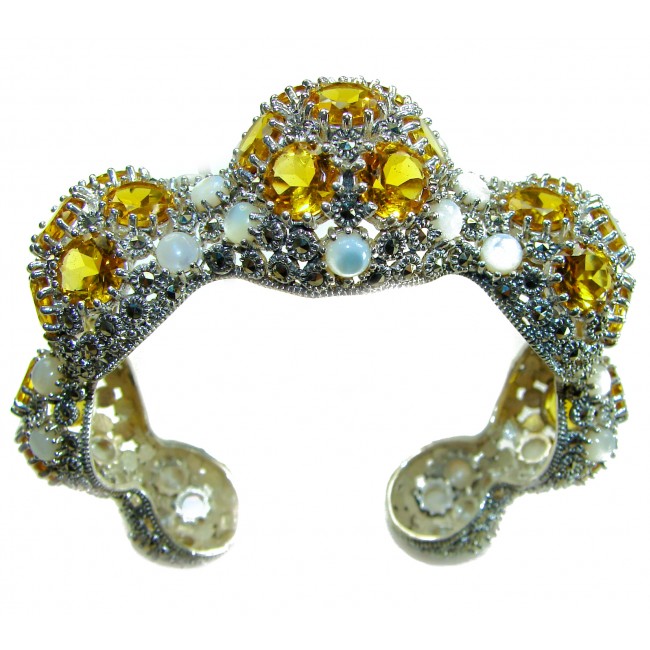 Dolce Vita - Precious Natural 66.5 carat Citrine .925 Sterling Silver handcrafted LARGE bracelet