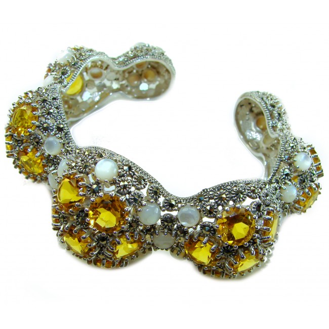 Dolce Vita - Precious Natural 66.5 carat Citrine .925 Sterling Silver handcrafted LARGE bracelet