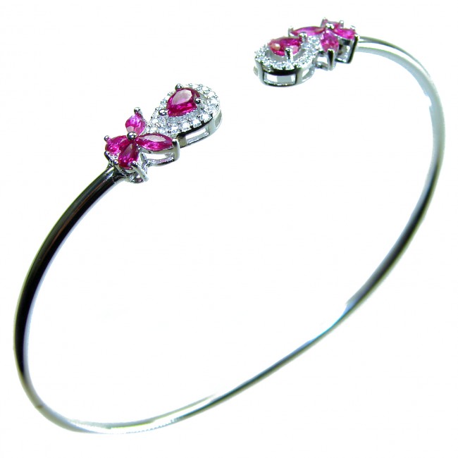 Giovanna 7.2 carat Mozambique Ruby .925 Sterling Silver .925 Sterling Silver dipped in rhodium Statement Bracelet - Ruby bracelet close-up, showcasing stones and details.