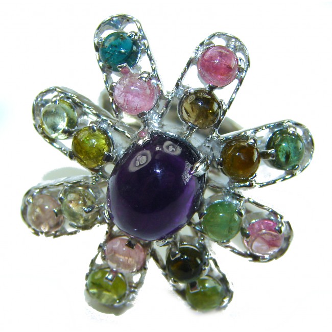 Serenity authentic 15.5 carat Tourmaline Amethyst .925 Sterling Silver handcrafted Ring s. 8 - Top view of Serenity 15.5 ct Tourmaline Amethyst sterling silver ring