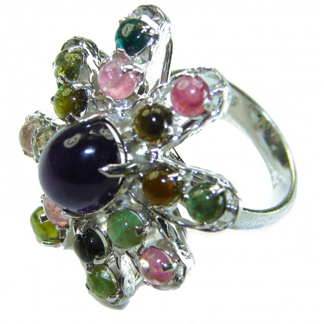 Serenity authentic 15.5 carat Tourmaline Amethyst .925 Sterling Silver handcrafted Ring s. 8 - Close-up of Serenity 15.5 ct Tourmaline Amethyst sterling ring