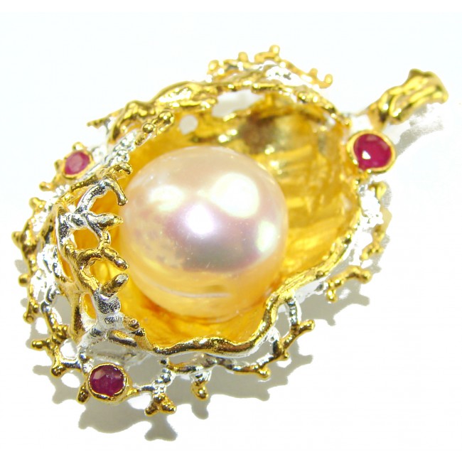 Precious genuine Pearl 14k Gold over .925 Sterling Silver handmade Pendant - photo 2