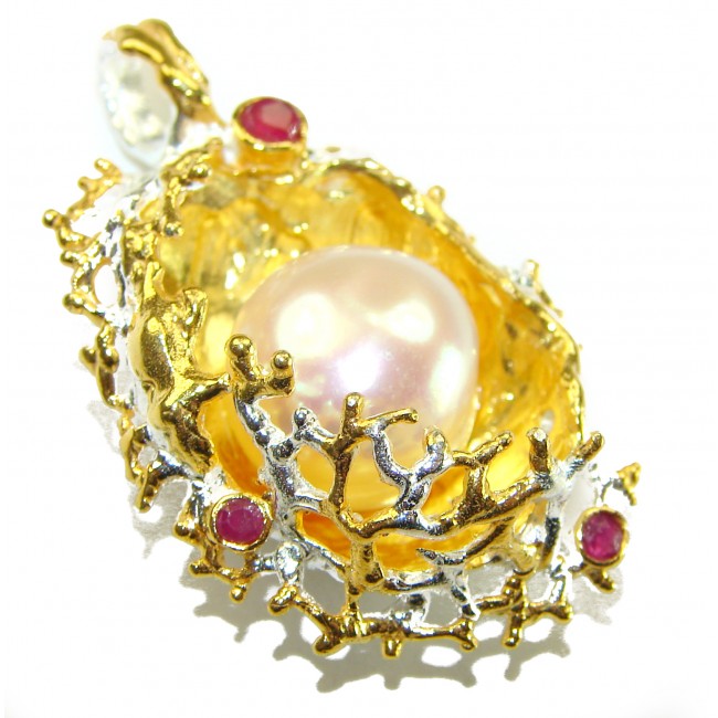 Precious genuine Pearl 14k Gold over .925 Sterling Silver handmade Pendant - photo 1