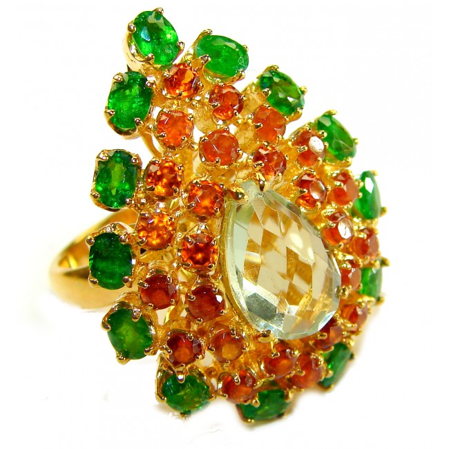 Giovanna - Authentic 19.9 carat Brazilian Citrine .925 Sterling Silver dipped in 18K Gold handcrafted Huge Ring size 6
