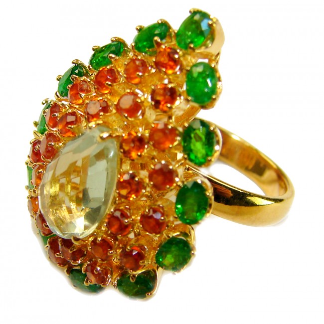 Giovanna - Authentic 19.9 carat Brazilian Citrine .925 Sterling Silver dipped in 18K Gold handcrafted Huge Ring size 6