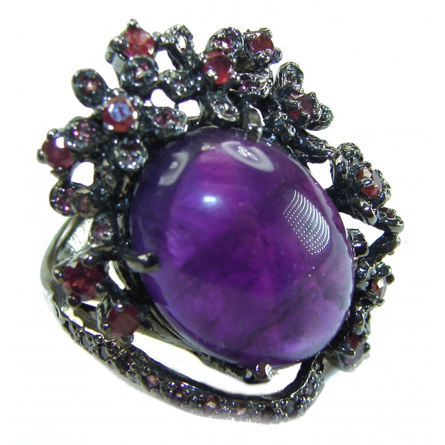Purple Garden 25.5 carat Amethyst .925 Sterling Silver dipped black rhodium Handcrafted Ring size 9