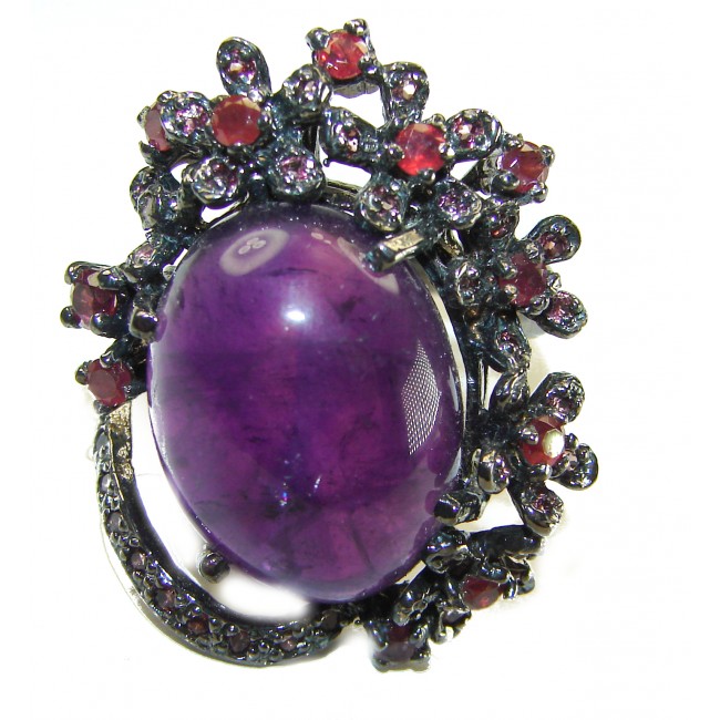 Purple Garden 25.5 carat Amethyst .925 Sterling Silver dipped black rhodium Handcrafted Ring size 9