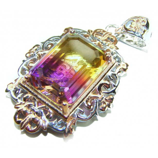 Deluxe baquette cut 12.5 carat Ametrine 18K Gold over .925 Sterling Silver handmade Pendant