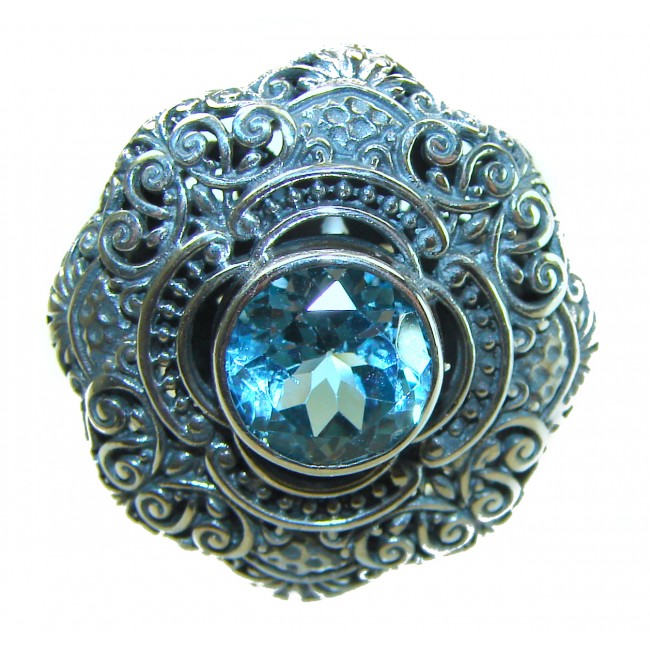 Pacifica 3.8 carat Swiss Blue Topaz .925 Sterling Silver handcrafted Large ring size 6