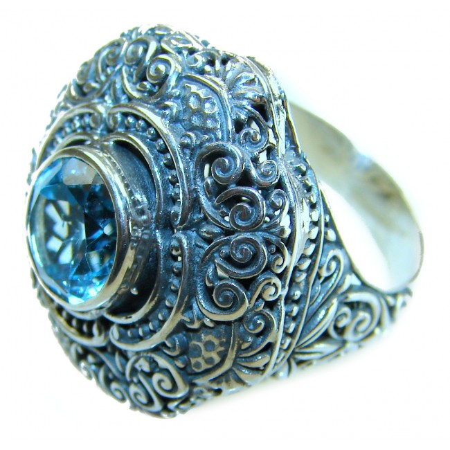 Pacifica 3.8 carat Swiss Blue Topaz .925 Sterling Silver handcrafted Large ring size 6
