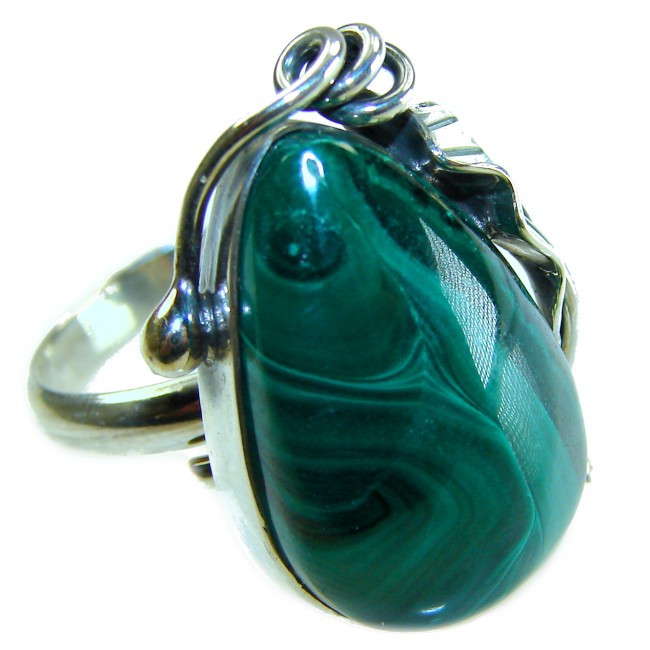 22.2 CARAT genuine Malachite from Utah .925 Sterling Silver handcrafted ring size 7 adjustable