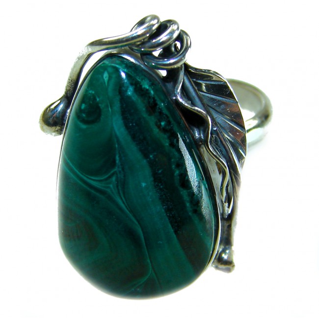 22.2 CARAT genuine Malachite from Utah .925 Sterling Silver handcrafted ring size 7 adjustable