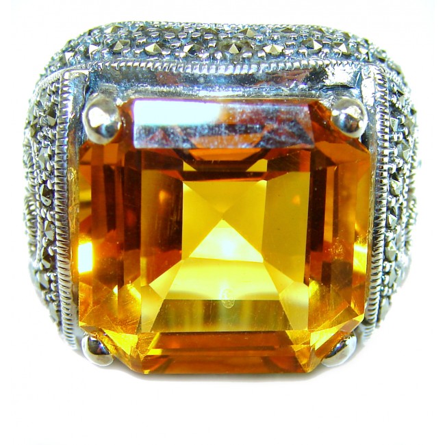 Pure Celestial energy Natural 33.4 carat Golden Topaz Marcasite .925 Sterling Silver handmade Large Statement Ring size 7 - photo 3