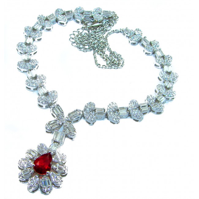 Art Deco - Luxurious natural 12.5 carat Ruby .925 Sterling Silver handmade Statement necklace - Art Deco necklace, top view, featuring 12.5 carat ruby and diamonds.