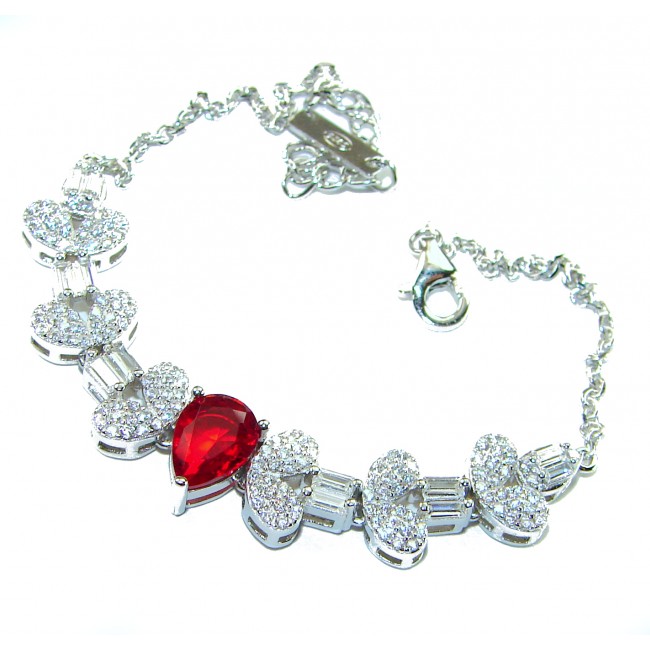 Art Deco - Crimson Royalty 4.2 carat Ruby .925 Sterling Silver .925 Sterling Silver Statement Bracelet - Art Deco bracelet with ruby and clasp detail on white background