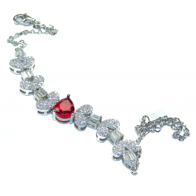 Art Deco - Crimson Royalty 4.2 carat Ruby .925 Sterling Silver .925 Sterling Silver Statement Bracelet - Art Deco bracelet, top view, featuring a 4.2 carat ruby in sterling silver